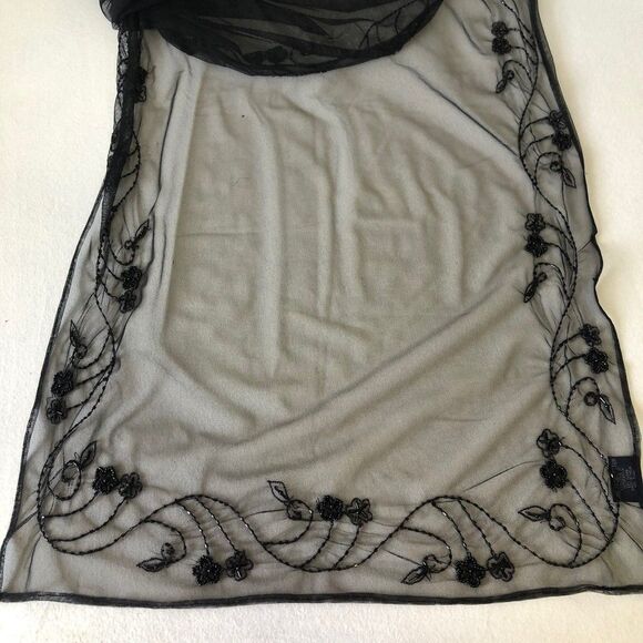 Elegant Sheer Beaded Black Scarf Evening Shawl 20"x78" - Picture 3 of 12